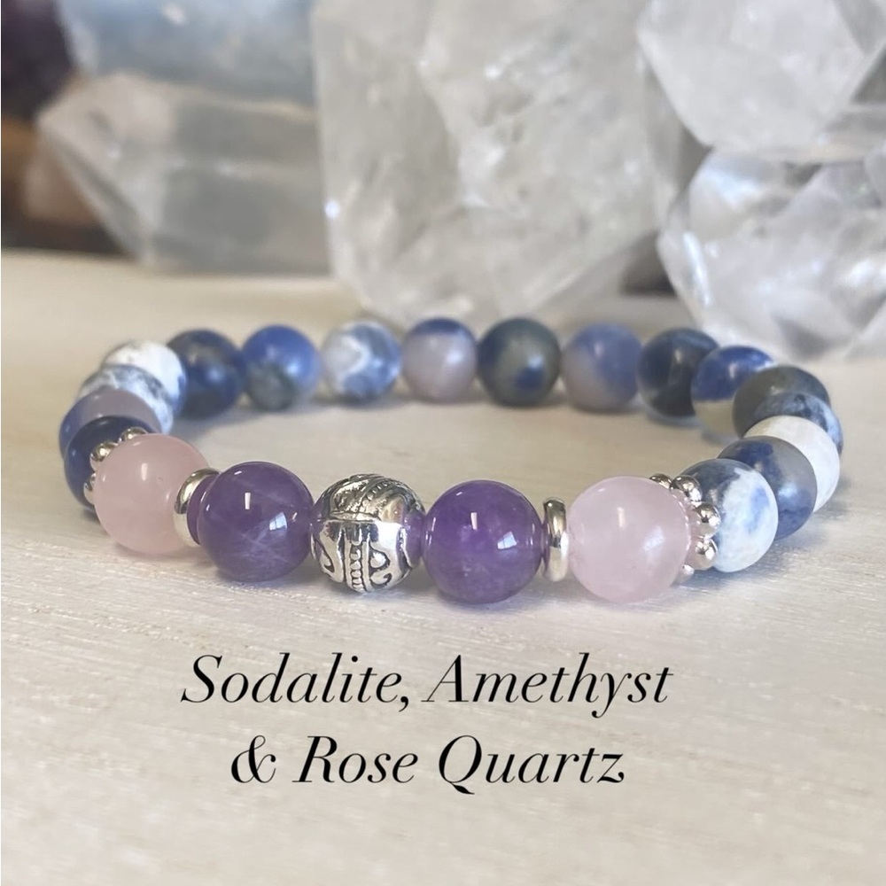 2/$40 Sodalite, Amethyst & Rose Quartz Gemstone Stretch Bracelet 8mm